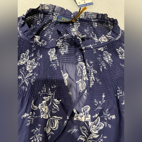 Ralph Lauren Top Womens Small Petite Navy Multicolor Paisley Floral Blouse $268 - Picture 2 of 10